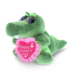 DOLLIBU Embroidered Heart Polyester Plush Alligator - 6" Big Eye Stuffed Toy, Fluffy Fur, Soft Fabric, Ideal for Mother's Day
