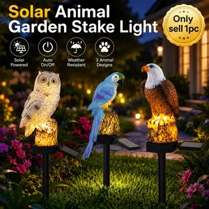 LED Solar Parrot/Owl Garden Light, Outdoor Garden Lighting, Animal Resin Stake Lamp, Waterproof Dusk to Dawn Outdoor Decorative Pathway Light for Yard Patio Lawn Flower Bed Walkway Courtyard Garden Decor, Landscape Accent for Home Outside Driveway