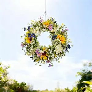 Artificial Flower Wreath, Sunflower and Chrysanthemum Decor, Great for Home Decoration, Room Decoration, Easter & Valentine's Day, Decorative, Lightweight