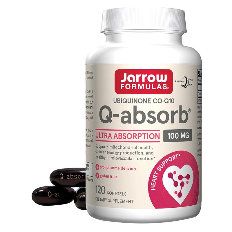 Jarrow Formulas Q-absorb Ubiquinone Co-Q10 100 mg, Dietary Supplement, Antioxidant Support for Mitochondrial Health, Cellular Energy Production and Cardiovascular Health, 120 Softgels, 120 Day Supply