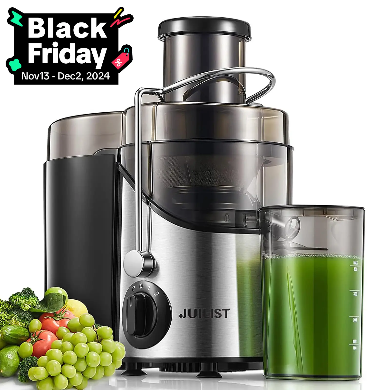 Black Friday,Juilist Juicer Machines,3" Wide Mouth Juicer Extractor Max Power 800W, for Vegetable and Fruit with 3-Speed Setting, 400W Motor, Easy to
