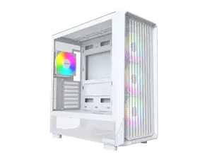 MONTECH X5- ATX Mid-Tower Gaming PC Case, High Airflow, 3x 140mm and 1x 120mm Fans Pre-installed, Glass Side Panel, Carbon Print Accents, GPU Holder Included, White