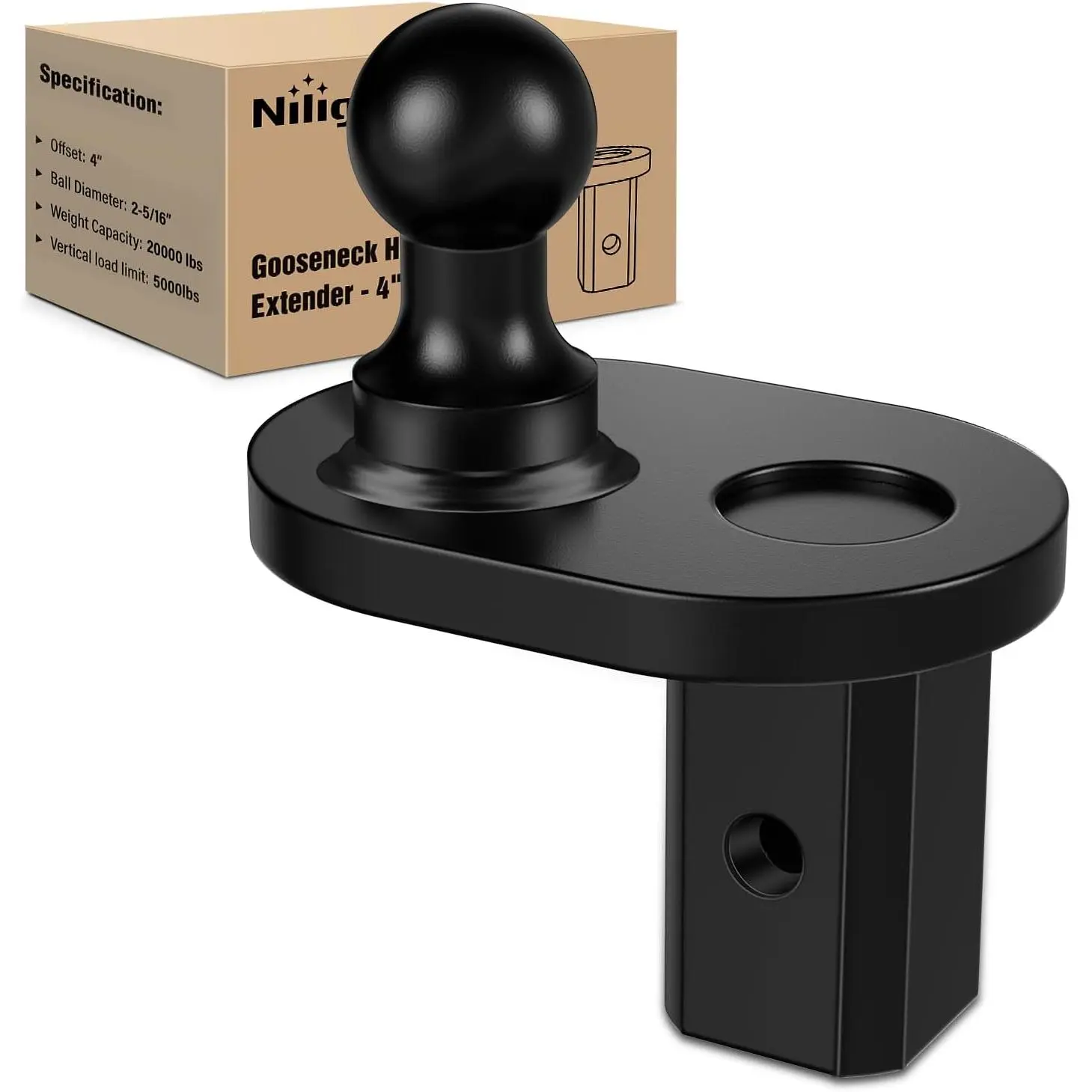 Nilight Heavy Duty Gooseneck Ball Extender, 4-in Offset Mount, 2-5/16-in Diameter Powder Coated Trailer Hitch, 20000 lbs GTW, 5000 lbs VTW, Anti-Corrosion Alloy Steel, 0.78-in Steel Plate, B&W Turnoverball Compatible, Standard Fit, Easy To Install