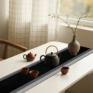 1PC 2D flat, minimalist style, black and gray, striped, printed fashion table flag, western restaurant, living room, coffee table table table decoration household table flag, outdoor picnic, party decoration table flag