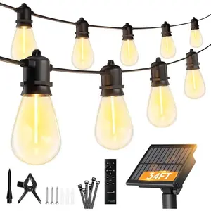 Minetom 34FT Solar String Lights Outdoor Waterproof, 9 LED S14 Shatterproof Bulb, Patio Lights with Remote Type-C Port Timable, 3 Light Modes Dimmable Solar String Lights for Outside, Yard, Camping