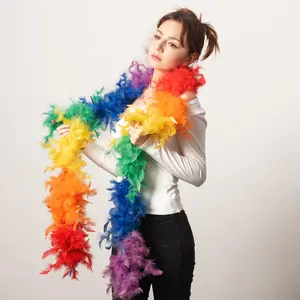 Rainbow Feather Boa 2026 World Cup Fan Accessory,  Pride & Soccer Party Decor