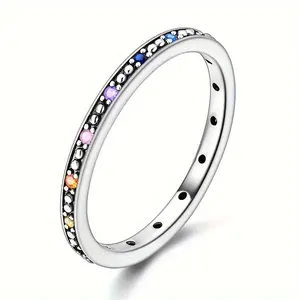 S925 Pure Silvery Temperament Retro Color Zirconia Ring Ring Fashionable Female High-end Ring Suitable for Gift Ring One 4.5g