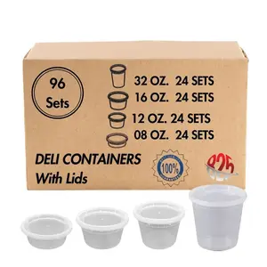 Deli Container Pack 96 Units 8oz 12oz 16oz 32oz with Lids Airtight Microwave Safe Food Storage Containers for Meal Prep & Catering