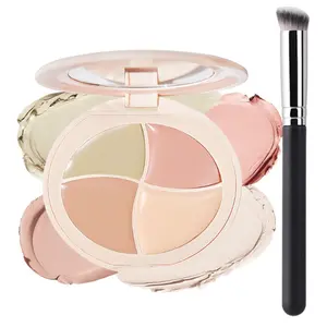 evpct Pot Concealer Full Coverage kit with Brush for Older Women, 4 Nude Shades Under Eye Color Corrector Concealer Palette for Dark Circles Mature Skin Makeup, Waterproof Foundation Color Corrector