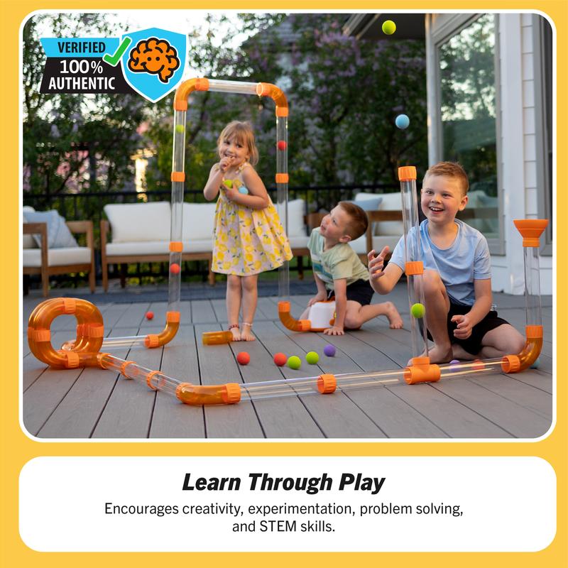 Fat Brain Toys Air Toobz Air-Powered STEM Building Toy for Kids & Teens Ages 3+ with 20 Foam Balls & Auto Shut-Off Feature