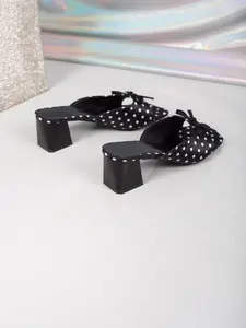 Korean Style Polka Dot High Heel Sandals, Women's Summer Outdoor Square Toe Bow Heeled Slippers, Elegant Office Shoes