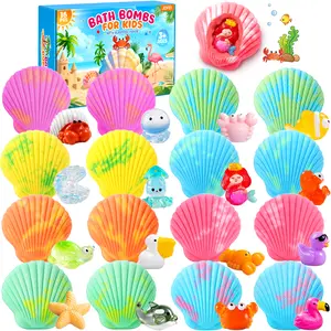 Bath Bombs for Kids with Surprise Inside, 16 Pack Shell Kid Bath Bombs Gift Set for Boys Girls, Bubble Bath Bomb with Toys Inside