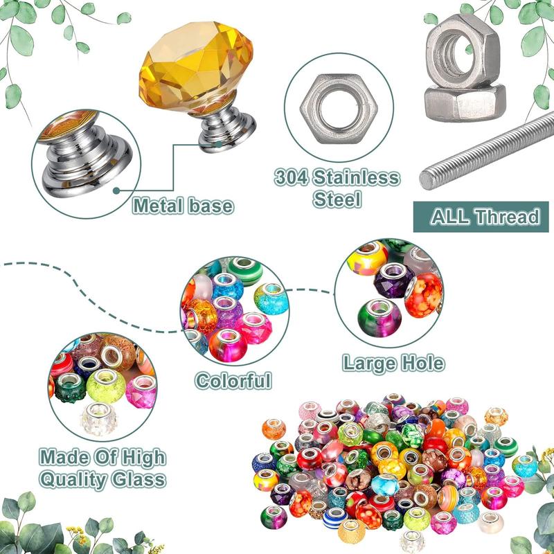 236Pack Beaded Garden Stakes, DIY Fairy Wand Garden Stake Beads Kits with 200 Colorful Assortment Round Large Hole Beads with 12 Crystal Stopper Top, 12 Threaded Rod for Outdoor Decoration - Tools Hardware.