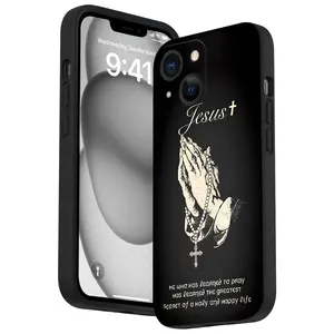 Cross Aesthetic Bible Quote Christian Pattern Straight Edge Phone Case for iPhone 16 15 14 Pro Max 13 12 11 XR XS Plus Shockproof Full Camera Protection Durable slim Silicone Cover