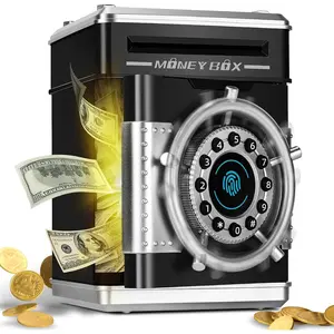 Electronic Piggy Bank for Kids ATM Savings Bank with Auto Scroll Paper Money & Password Protection Mini Safe Box Toy for Real Money Educational Birthday Gift for Boys Girls Age 3-12 Black