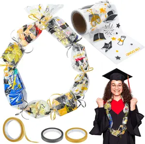 Gilprop Graduation Candy Leis 5.9'' X 65.6 Ft 2026 Graduation Candy Lei Tubing Making Kit Supplies with 2 Color Ribbons for Class of 2026 Grad Party Grad Wreath Diy(Black, Gold)