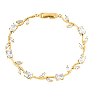 Tulip Zircon Crystal Bracelet Natural Gemstone Sparkle Stackable 18K Gold Plated Stainless Steel Delicate Sweet Cool Ins Style Branch Nature Inspired Y2K Vacation Beach Elegant Lucky Jewelry Gift for Valentine Anniversary Daily Wear