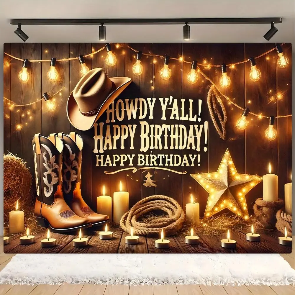 Cowboy Theme Party Backdrop, 1 Count Cowboy Birthday Party Banner, Indoor & Outdoor Decoration, Garden Party Decoration, Props Background Cloth, Ornaments