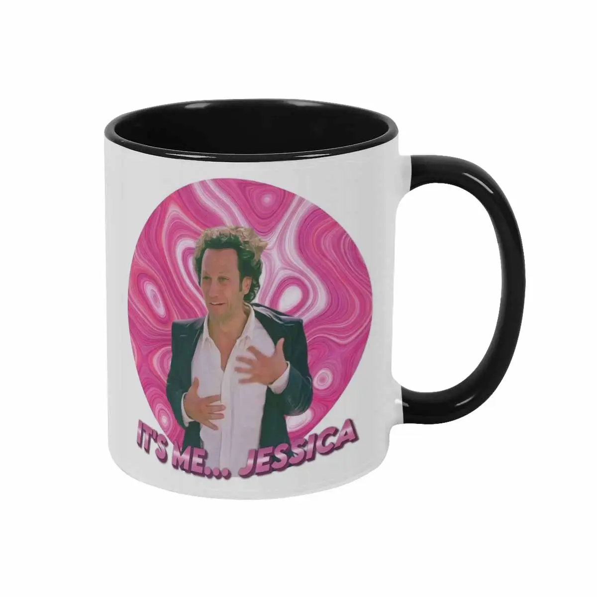 Its Me Jessica Dennis Reynolds Meme Ceramic Drinkware Mug (11oz/15oz) - Always Sunny In Philadelphia Blush Pink Swirl Handle Grip Mug, Dishwasher Safe Sarcastic Gag Gift for Her, Halloween/Christmas Gift Idea