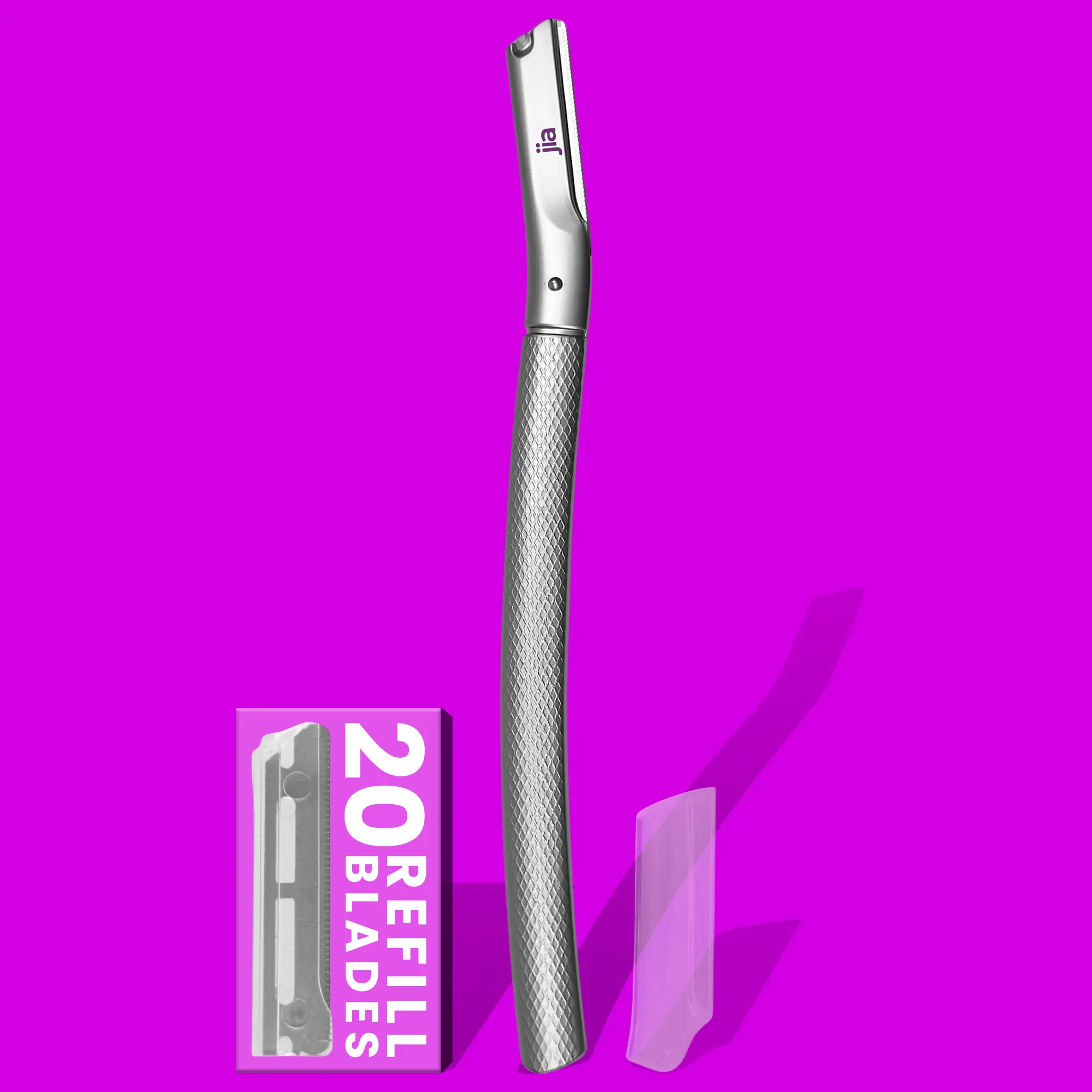 Dermaplaning Facial Metal Razor With 20 Blades in Sleek Silver Makeup Stainless