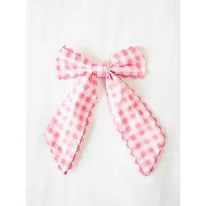 Small Long Tail Bow - Bright Pink Gingham