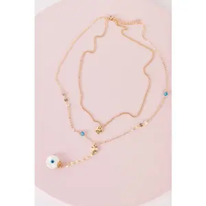 "Nazar Evil Eye" Gold Blue Pendants Belcher Choker Chains Necklace
