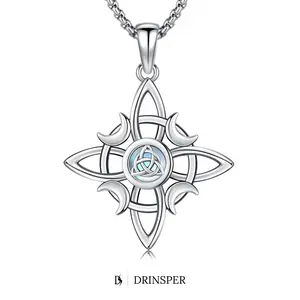 S925 Witch��s Knot Necklace with Moonstone Celtic Knot 925 Sterling Silver Witches Knot Pendant Wicca Moon Irish Celtic Triple Moon Trinity Knot Design, Protection Mysticism Amulet Jewelry Accessories Gift for Girls Women TikTokShopBlackFriday