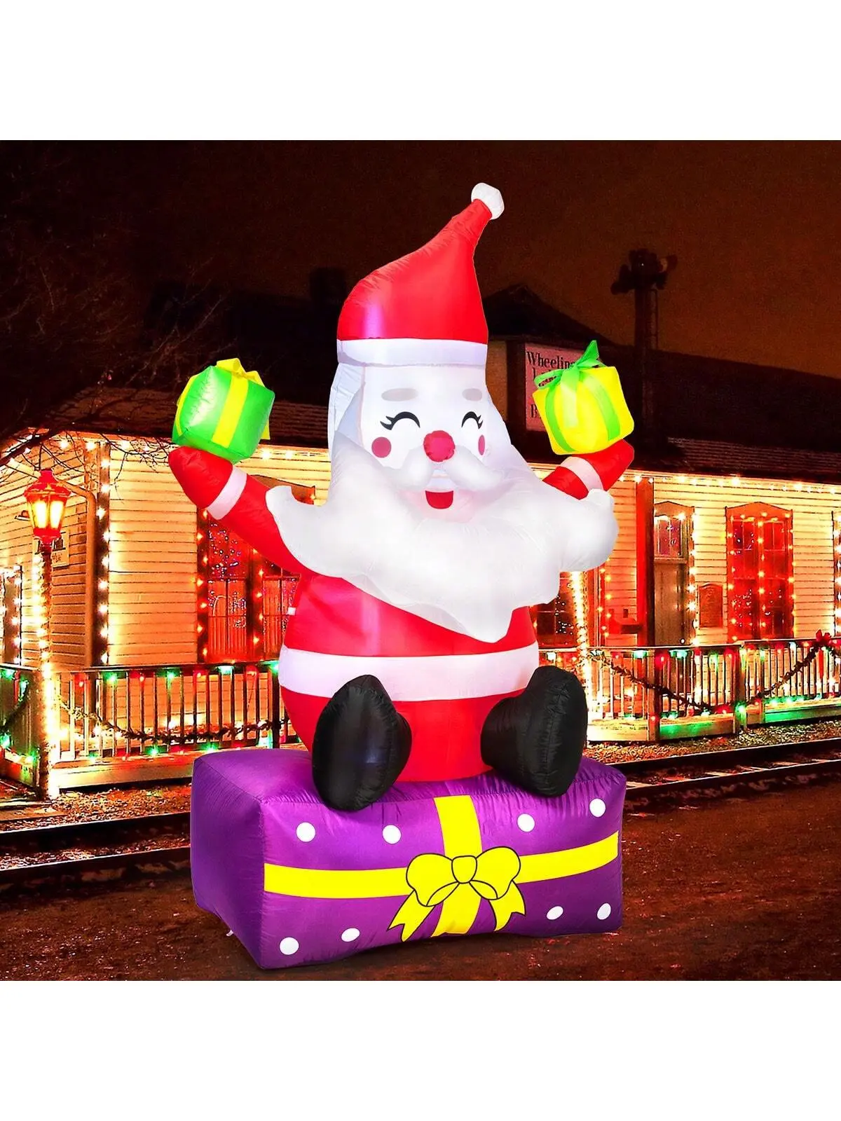 Christmas Inflatables 6 Ft Christmas Outdoor Decorations Inflatable Santa Claus With Gift Boxes Xmas Santa Claus Blow Up Yard Decor, Built-In LED Lights With Tethers, Stakes For The Yard, Lawn, Garden