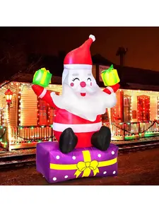 Christmas Inflatables 6 Ft Christmas Outdoor Decorations Inflatable Santa Claus With Gift Boxes Xmas Santa Claus Blow Up Yard Decor, Built-In LED Lights With Tethers, Stakes For The Yard, Lawn, Garden