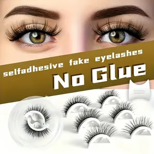 [3 Pairs] Self-Adhesive Glue-Free False Eyelash Clusters, 3D Fluffy Curly & Dense Lashes, Natural Reusable Synthetic Fiber Lashes, Essential For Daily & Party Makeup, Eye Cosmetics, Faux Mink Cat Lashes, Perfect Gift For Girlfriend, Holiday Gift
