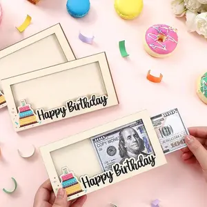 Wooden Birthday Card Box, Cash Holder & Envelope, Money Wallet, DIY Gift Organizer, Perfect for Birthdays, Parties, Gifts
