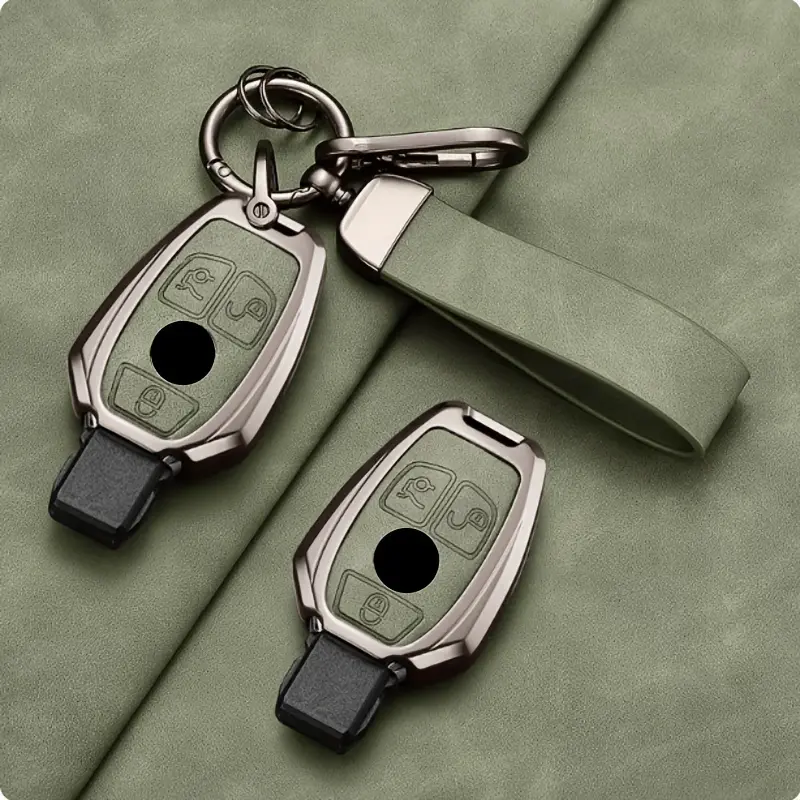 Zinc Alloy Car Key Protection Shell, Car Key Protector for Mercedes-Benz A B C E Class GLS GLA GLK GLC CLS CLA AMG W204 W205 W212 W463 W176, Key Bag Protective Cover with Keychain