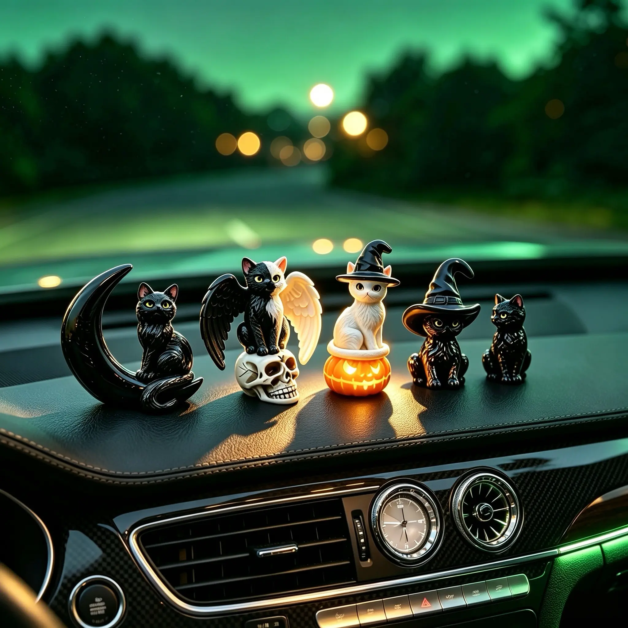 7-piece set,2026Halloween cat decorations, made of resin, shaped like witch hats/moon/pumpkin/skull cat, suitable for Halloween table, fireplace mantel, bookshelf, and desk decoration.A unique and therapeutic gift