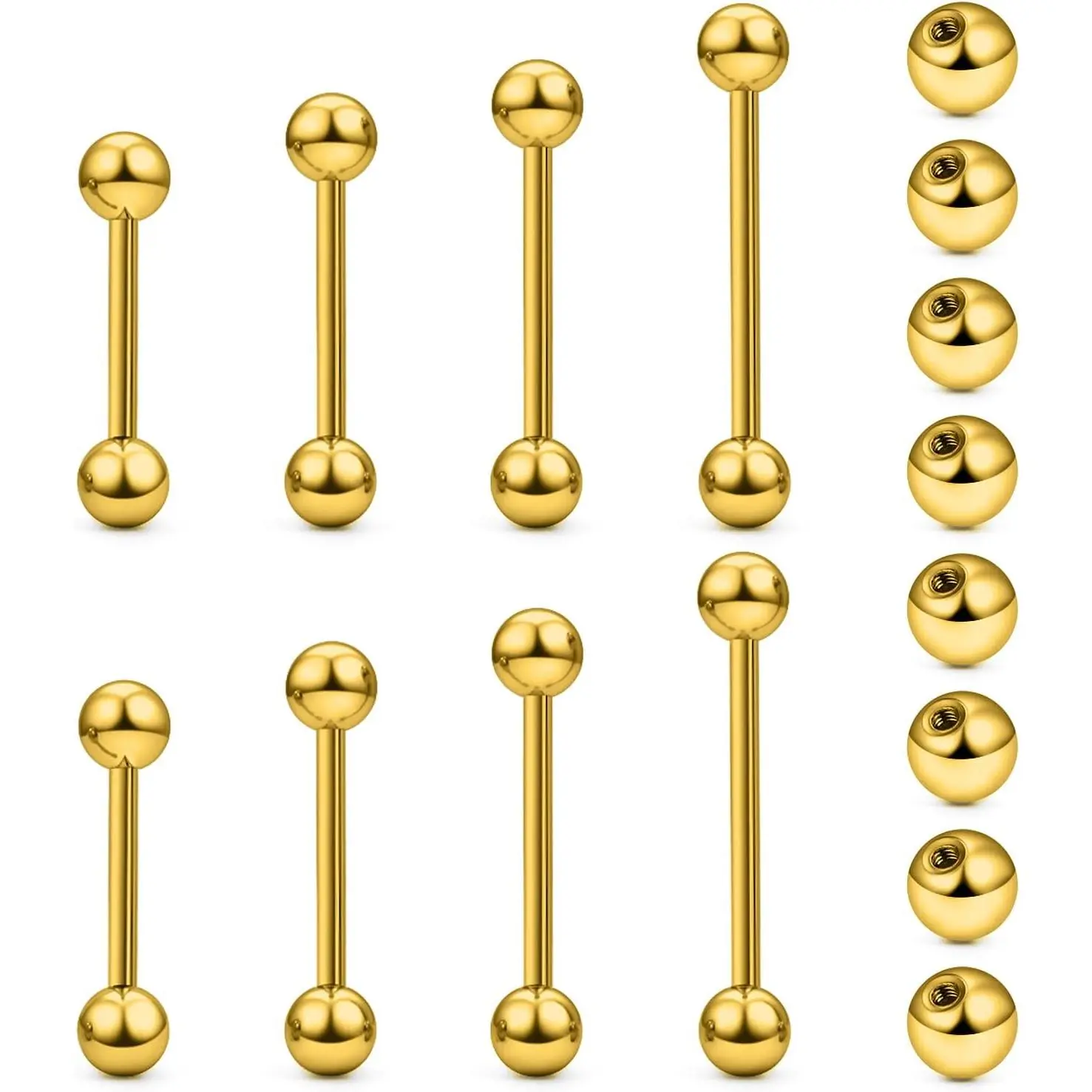 valentines gifts 14G 16G Nipple Tongue Rings Stainless Steel Straight Barbells Piercing Jewelry Short Long Bar Silver Black Gold Bridge Piercings For Women Men 12Mm 14Mm 16Mm 18Mm Length Ball Size 5MM 6MM