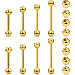valentines gifts 14G 16G Nipple Tongue Rings Stainless Steel Straight Barbells Piercing Jewelry Short Long Bar Silver Black Gold Bridge Piercings For Women Men 12Mm 14Mm 16Mm 18Mm Length Ball Size 5MM 6MM