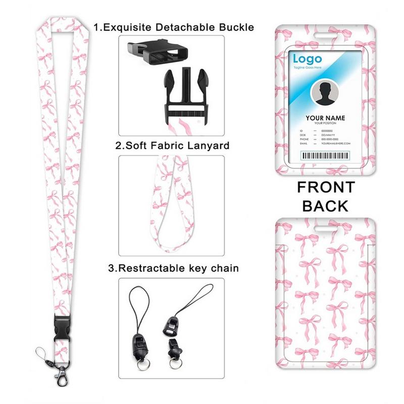 Badge Holder Retractable Clip with Lanyard,Bow Print Lanyard with ID Holder,Breakaway Lanyards for ID Badges for Women for Christmas New Year Home Use