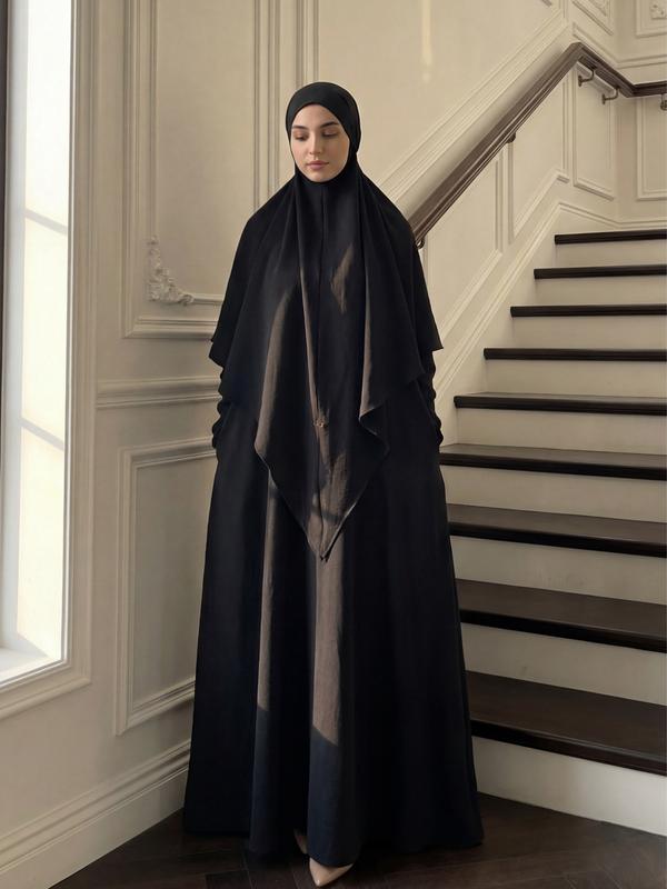 CL05 Abaya Hijab 2pics set, Muslim dress, hijab, solid color, simple and casual, crepe Khimar suit Maxi