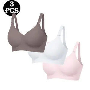 【 3PCS 】Jelly Wireless Push-Up Bra, Seamless Breathable Comfort, V Edge Design,  Medium Support, All Seasons, Fitted Casual Style Everyday Lightweight Soft Underwear outdoorfun