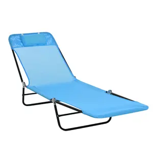 Outsunny Folding Chaise Lounge Pool Chair, Outdoor Sun Tanning Chair with Pillow, Reclining Back, Steel Frame & Breathable Mesh for Beach, Yard, Patio