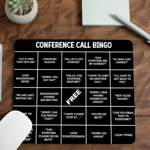 Black Conference Call Bingo Square mouse pad, Aesthetic Desktop Decorative Protective Pad, Rubber Anti-slip Lockedge Work Pad, Small Size Suitable for Laptop, Desktop Computer Games, Work, Family, Office Desk Accessories, Corporate Work Desk Accessories