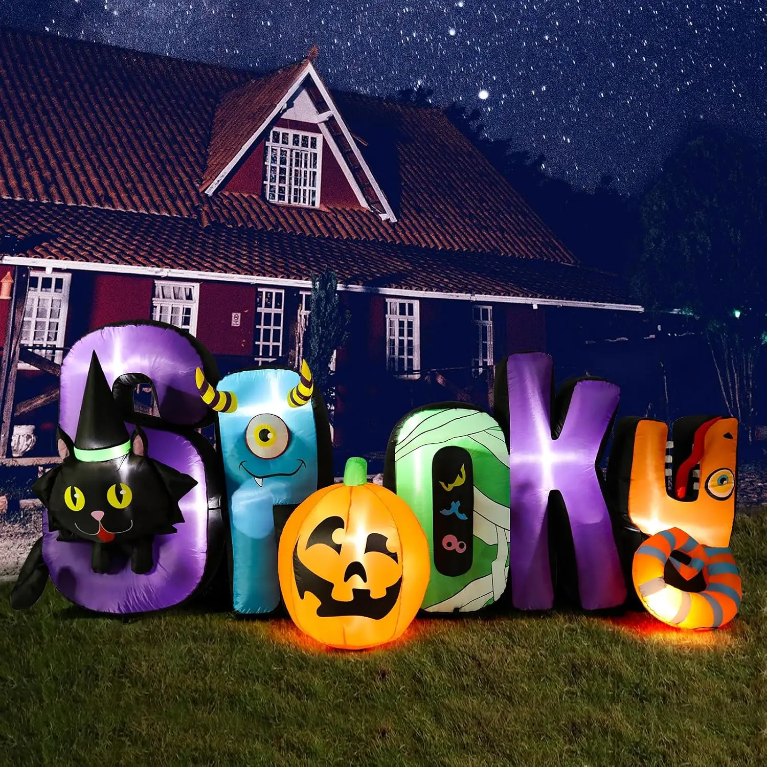 MUMTOP 8.85 Ft Inflatable Outdoor Halloween Decor with Spooky and Black Cat