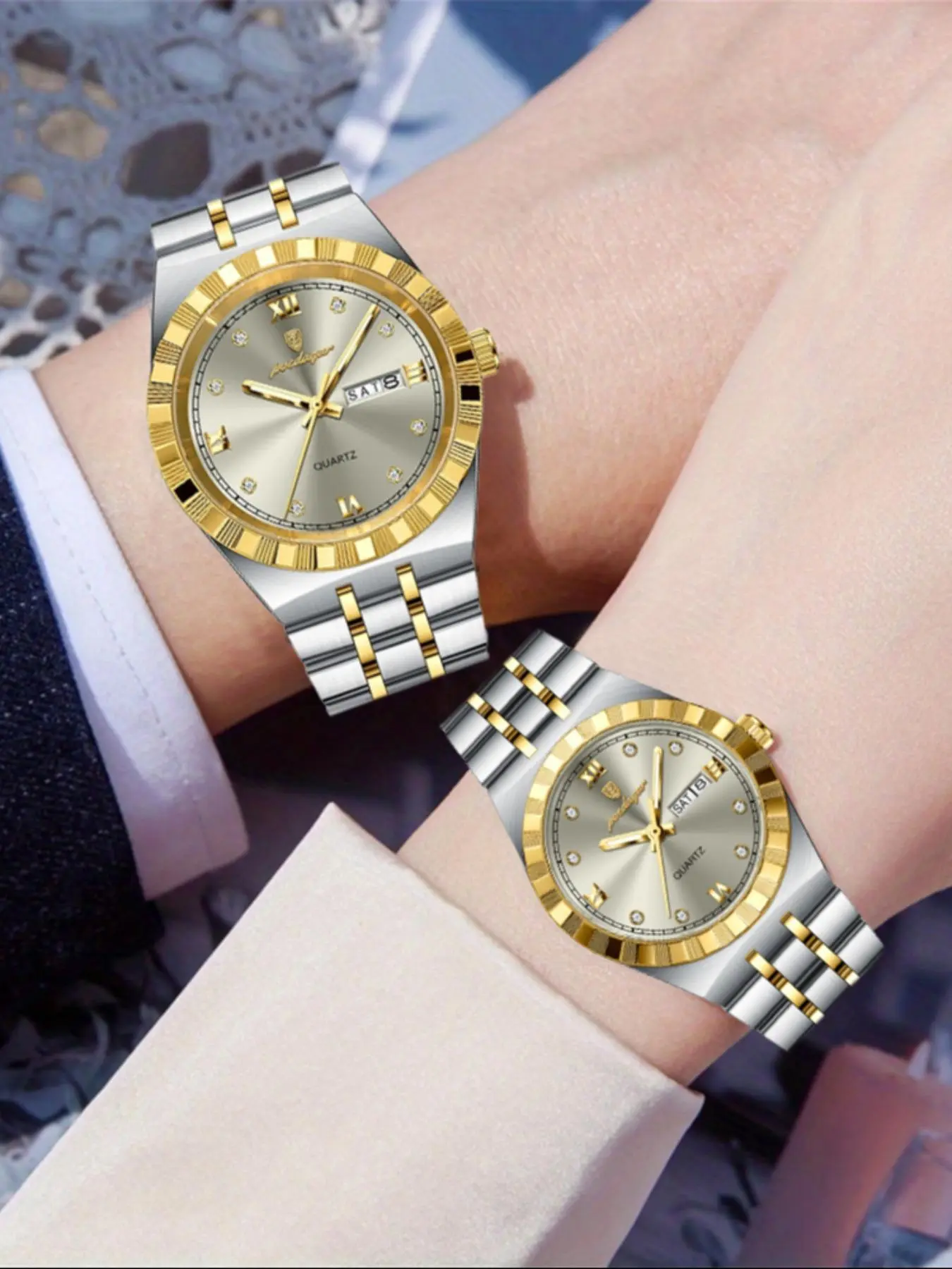 Poedagar Fashion Couple Watch Men's and Women's Quartz Watch Waterproof Night Light Stainless Steel Watch, Couple Gift Festival Date, Fashionable Waterproof Watch