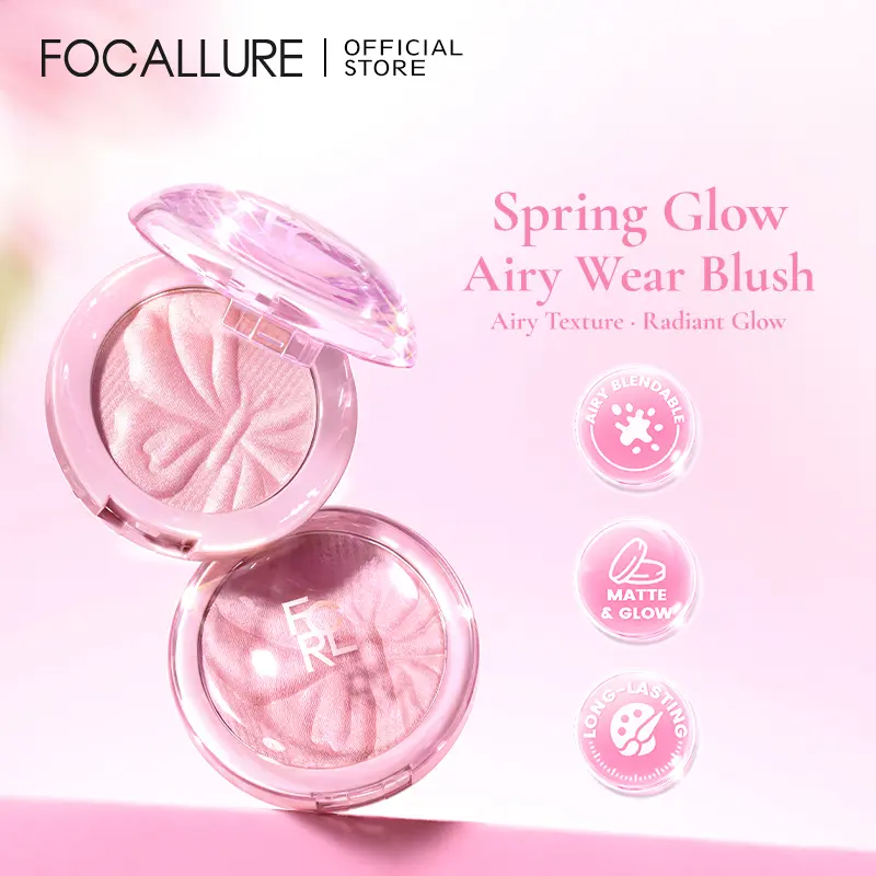 FOCALLURE Spring Glow Airy-Wear Blush | Floral Embossed Powder Blush, Radiant Dewy Glow, Buildable Ultra-Blendable, All-Day Wear Daily Makeup (Multiple Shades)