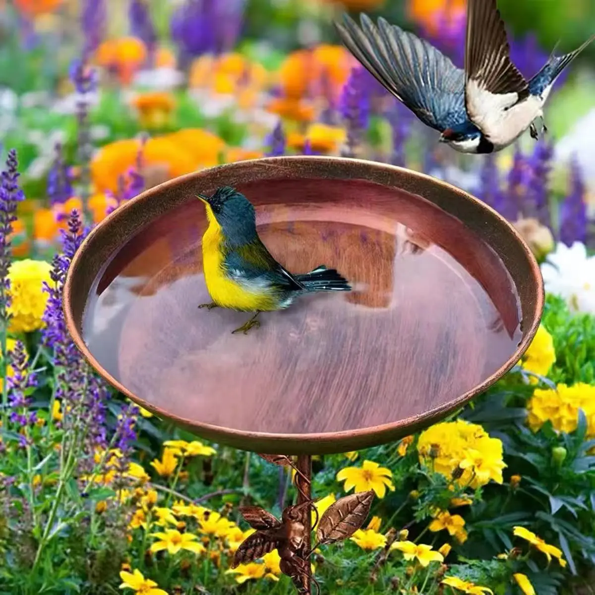 Single-Tier Metal Birdbath Stand – Garden Stake Water Feeder for Birds & Butterflies