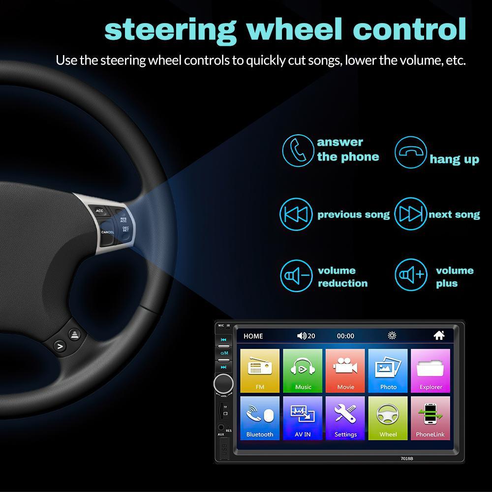 Double Din Car Stereo,7 Inch Car Radio with HD Touch Screen Bluetooth Car Stereo,Bluetooth Hands-Free Calling,Mirror Link,AUX/EQ/SWC