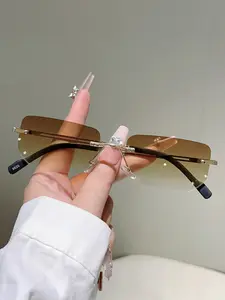 Women's Fashion Sunglasses Frameless Cut Edge Square Design Metal Legs Retro High-End Style Glasses, New Luxury Trendy Eyewear Modern Trendy Sunglasses
