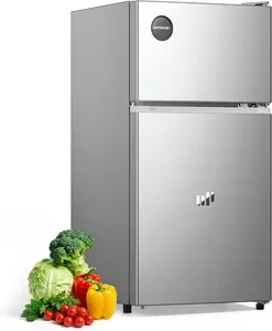 Upstreman 3.0 Cu.Ft 2-Door Mini Fridge with Freezer, 7 Adjustable Thermostat & Removable Shelves for Bedroom/Dorm, Silver-TM30 Refrigerator Commercial