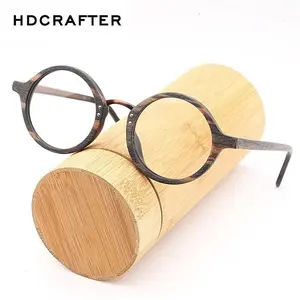 Mo-Stache' HDCRAFTER Vintage Wood Round Eyes Glasses Frame Myopia Frames Clear Lens for Women Wooden Reading Clear Glasses Eyeglasses