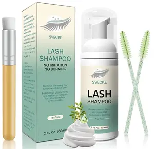 Lash Shampoo Kit Eyelash Extension Cleanser, Eyelash Shampoo for Lash Extensions, Lash Cleaner Eyelid Foam Cleaning Kit for Salon Home Use (Peach)