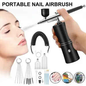 Rechargeable Air brush kit w/Air compressor 48PSI Airbrush for Nails Barber Cake